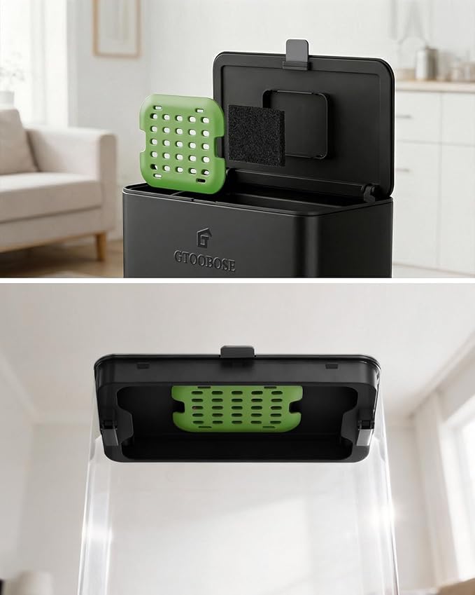 Kitchen Compost Bin, 8L/2.1G Small Trash Can with Lid, Slim Stainless Steel Hanging Garbage Bin for Kitchen, Bathroom, Bedroom, Office, Wall Mounted Compost Bin with Inner Bucket, Black