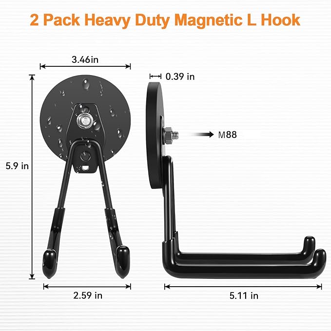 ENUODA Strong Magnetic Hooks Heavy Duty Large Magnet Garage Hooks Storage Hook Utility Magnet Tool Holder for Metal Cabinet, Pegboard, Shelve, Tool Chest, Shovel, Broom, Garden Tools, 2PCS