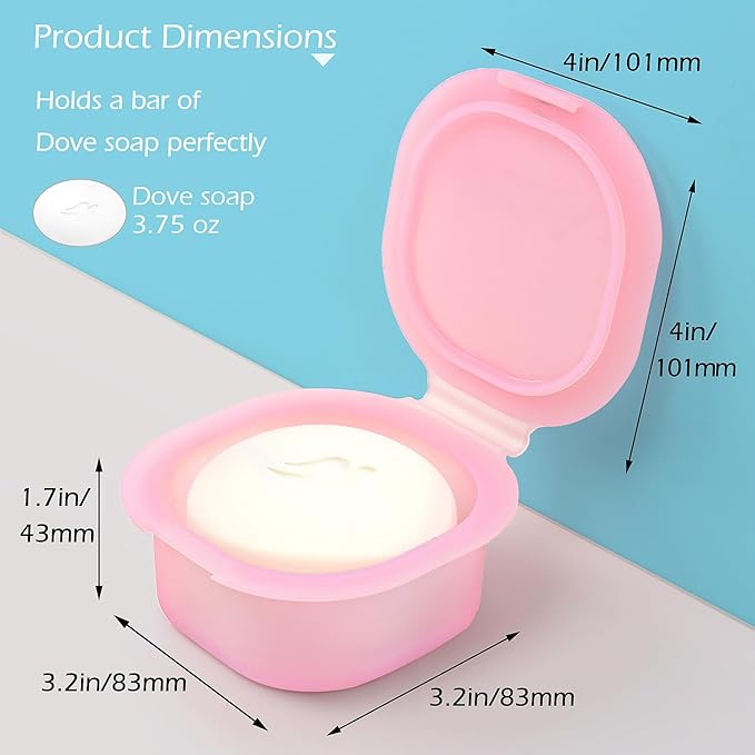 AIDIMMING Travel Soap Case with Lid, Silicone Shampoo Bar Container for Traveling, Keep Soap Dry, Round Soap Holder for Bathroom, Gym, Camping (Pink)