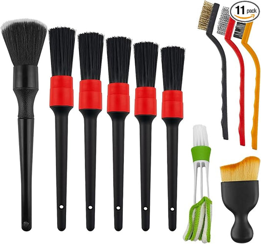11PCS Car Detailing Brush Set, Soft Boar Hair Vehicle Interior Exterior Detail Cleaning Brush, Automotive Detailing Cleaner Kit for Wheel, Air Vent, Seat, Universal for Most Vehicles