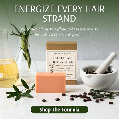 Nature Skin Shop Caffeine Shampoo Bar for Hair Growth and Thinning, with Tea Tree Oil for Oily, Itchy & Dandruff Prone Scalp, Sulfate-Free, Energizing Scalp Detox