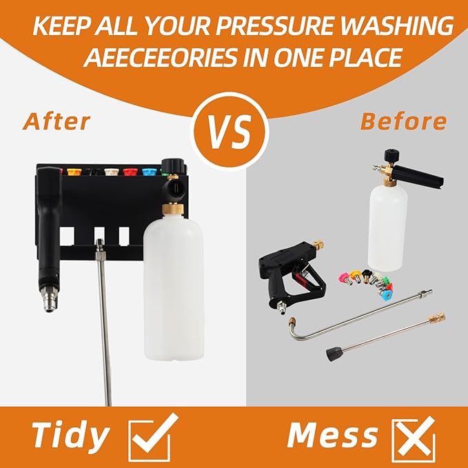 Pressure Washer Gun Holder,Foam Cannon Holder for Pressure Washer Gun, Foam Cannon,Fit 1/4 Inch Quick Connector,Pressure Washer Nozzle Tips and Wand Extension Storage Rack Wall Mounted