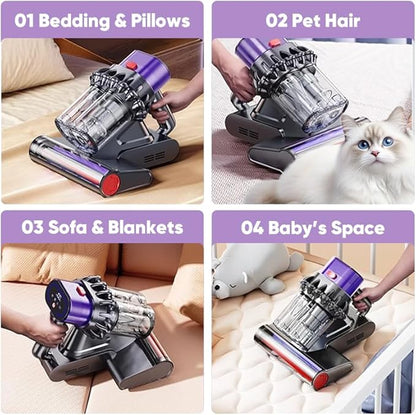 RAINPOT Saker Powerful UV Bed Vacuum Cleaner| Mattress Vacuum Cleaner with Hot Air| 14kPa Suction Power with HEPA Filtration| High-Frequency Tapping & Smart Dust Sensor for Bed,Couch,Fabric Cleaning