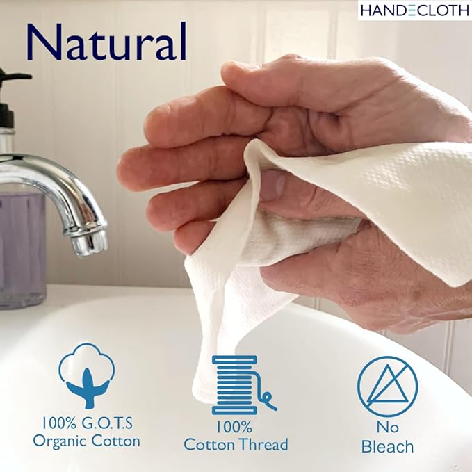 HANDECLOTH Reusable Paper Towels/Organic Cotton/American Made/Durable/Machine Washable/Absorbent/Quality Edges/No Pilling/Microfiber Cloth Alternative/Natural (24 Pack)