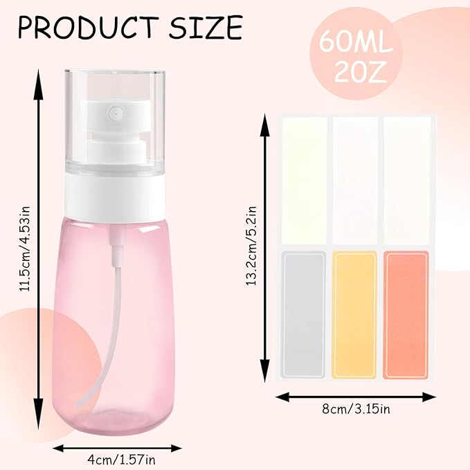 Ninsula 6 Pack Travel Spray Bottle TSA Approved, 60ml/2oz Small Fine Mist Empty Spray Bottles, Leak Proof Refillable Travel Bottle Set for Home, Office Or Outdoor Activities