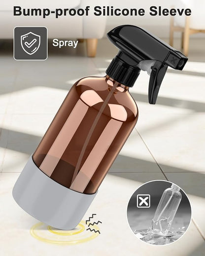 Bontip Amber Glass Spray Bottle with Silicone Sleeve Protection, 16 oz Refillable Spray Bottles for Cleaning Solutions, Plants, Aromatherapy, Facial Hydration (1, Grey, 16 oz)