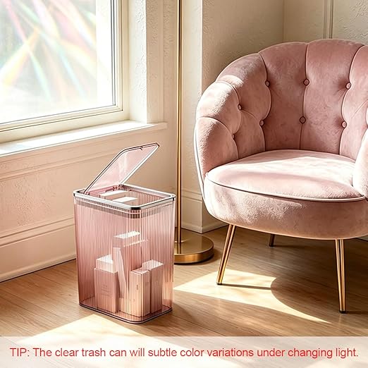 2-Pack Bathroom Trash Can with Lid – 2.6 Gallon / 10L Clear Waste Basket with Pop-Up Lid & Bag Ring – Slim Plastic Garbage Can for Bathroom, Bedroom, Office – Colorful Small Trash Can, Purple Pink