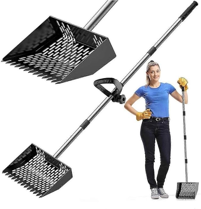 2-in-1 Chicken Poop Scooper for Coop Cleaning – Chicken Coop Scoop & Rake for Sand, Includes Gloves and Waste Bag – Ideal for Chicken Coops & Small Farm Animals (Black)
