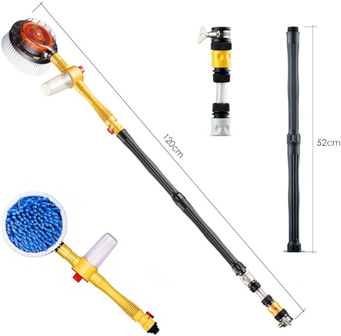 Car Wash Brush Car Cleaning Kit 360 Spin Car Mop Microfiber Car Cleaning Brush Detachable & Extendable Scrub Brush Garden Hose Spray Nozzle Spray Gun for Car Home Cleaning & Garden Use