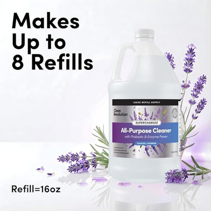 Clean Revolution SuperCharged All Purpose Cleaner, Non-Toxic, Eco-Friendly & Plant-Based, Ready to Use, Seaside Lavender, 128 Fl oz