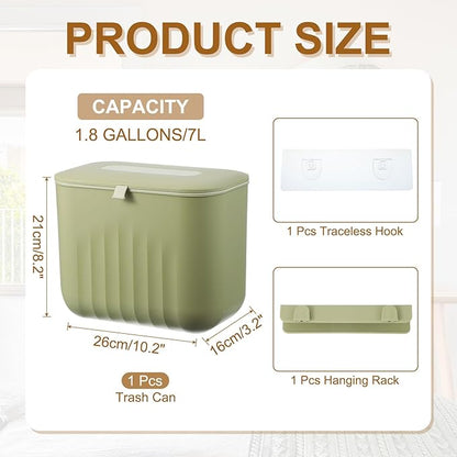 uxcell Kitchen Compost Bin Hanging Small Trash Can, 7L/1.8Gallon Trash Can, Green