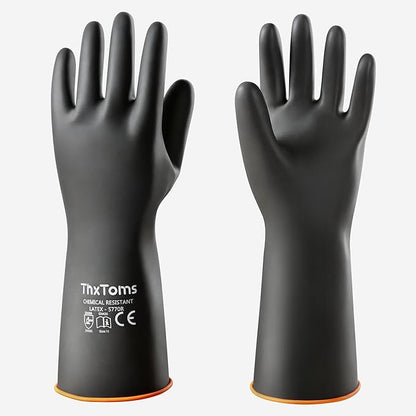 ThxToms Heavy Duty Chemical Resistant Latex Gloves, Waterproof Rubber Gloves, Puncture Resistant, Acid Oil & Alkali Resistant for Industrial Cleaning, Gardening, 14", 1 Pair
