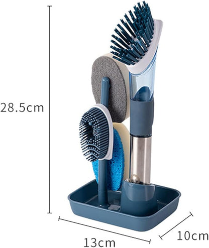 Soap Dispensing Dish Brush with 4 Replacement Heads 4 in 1 Long Handle Cleaner
