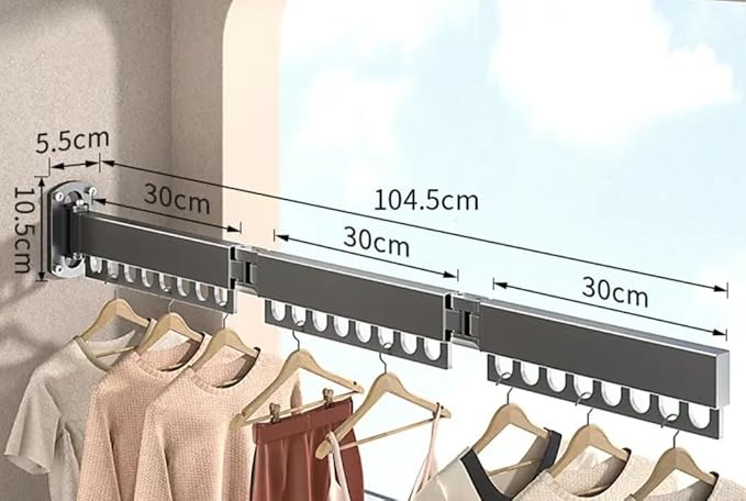 Clothes Drying Rack,Carbon Steel Collapsible Laundry Drying Rack Wall Mounted, 45 Inch Clothes Hanger Rack with Hooks for Drying Clothes(Grey)