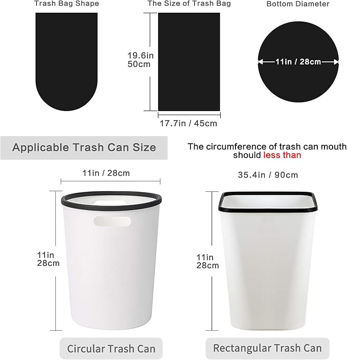 Toplive Trash Bag 4 Gallon Garbage Bag Small Trash Bags Wastebasket Bin Liners for Home Bathroom Bedroom Kitchen Office Trash Can, Black