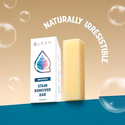 QLEAN Stain Remover Bar for Clothes (3-Pack) – Plant-Based Laundry Stain Stick, Removes Grease Wine Coffee Blood & Grass Stains, Non-Toxic, Travel-Friendly Fabric Stain Remover Bars