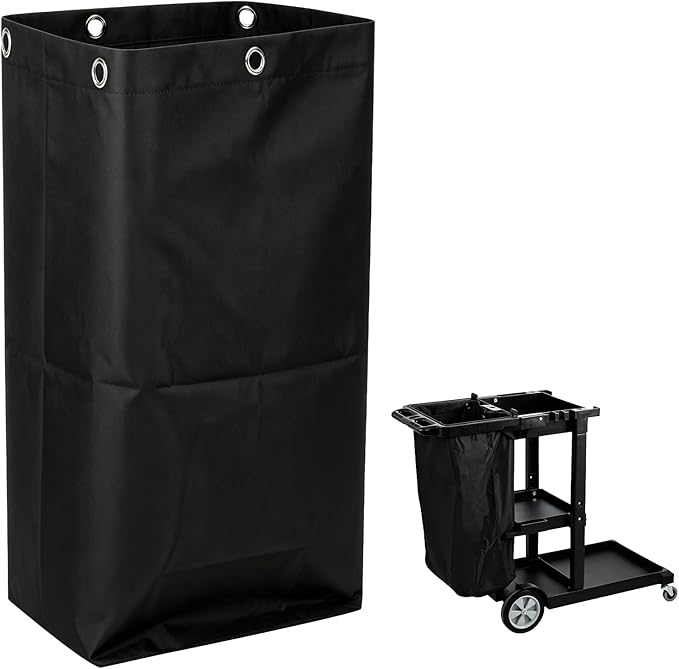 Replacement Janitorial Cleaning Cart Bag: Commercial Products 23 Gallon Industrial Janitorial Vinyl Cart Bag with 6 Brass Grommets - Size 16 x 11 x 27inches (Black)