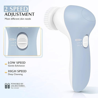 COSLUS Facial Cleansing Brush Silicone Face Scrubber: 7 in 1 FBS-D Electric Exfoliating Rotating Massage Device Waterproof Deep Cleaning Exfoliation Spa Machine - Electronic Skin Care Wash System
