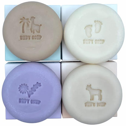 Set of 4 Organic Baby Soap Bars - Lavender-Chamomile, Goat Milk-Honey, Unscented, Greek Yogurt - Coconut Milk - All Natural Cold Process Soap Bars For Baby, Toddler, Kids - Safe for Sensitive Skin