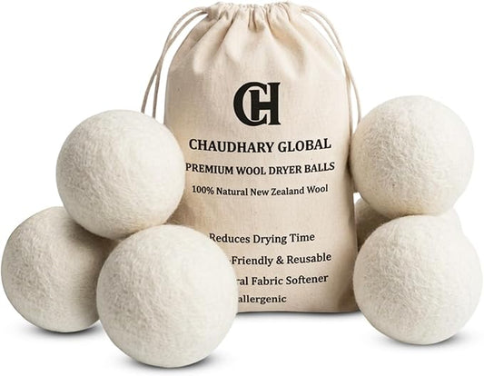 Wool Dryer Balls XL 6-Pack - 100% Organic New Zealand Wool, Reusable Natural Fabric Softener for Laundry, Reduce Drying Time & Static, Eco-Friendly Dryer Balls for Pet Hair Removal