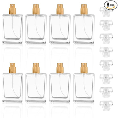 Enenes 8 Pack 30ml/1Oz Refillable Glass Perfume Bottles - Premium Square Gold Atomizer Spray Bottles, Leak-Proof Portable Empty Perfume Containers for Travel, Purse, Gym & Home Office Use
