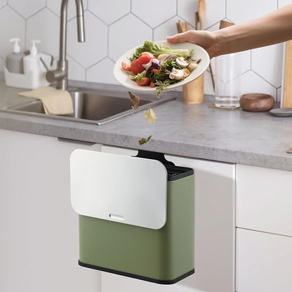 GarveeHome 1.3 gal/5L Countertop Compost Bin with Lid, Hanging Small Trash Can with Odor Control Charcoal Filter ＆ Bucket Under Sink for Kitchen, Hanging/Wall Mounted/Standing Food Waste Bin, Green