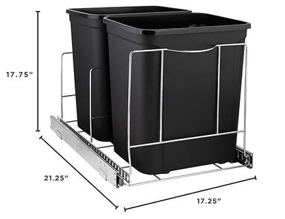 HOLDN’ STORAGE Pull Out Double Trash Can Under Cabinet - Two 7 Gallon Trash Can Included, Adjustable, Heavy Duty with Lifetime Limited Warranty 17¾” Wide Cabinet Opening - Anti Rust Chrome Finish