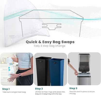 Home Zone Living 13 Gallon Slim Kitchen Trash Can with Dual Compartments for Trash and Recycling, Soft Close Lid, Step Pedal, Stainless Steel, Silver