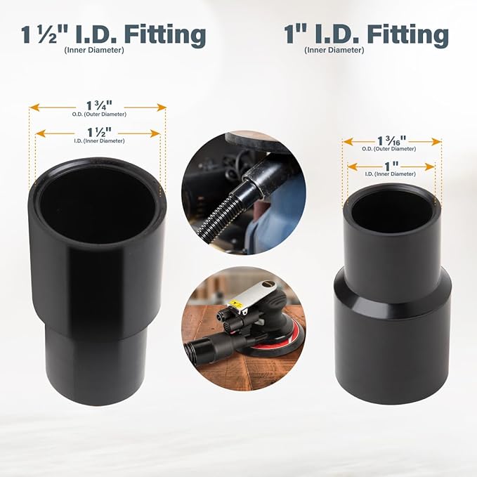 POWERTEC 70511 10 Ft. Vacuum Hose Dust Collection Kit w/ 2 Fittings, Tapered Reducers and Quick Connect Dust Port Adapter for Woodworking Power Tools, Wet/Dry Work Shop Vacuums, Miter Saw, Table Saw
