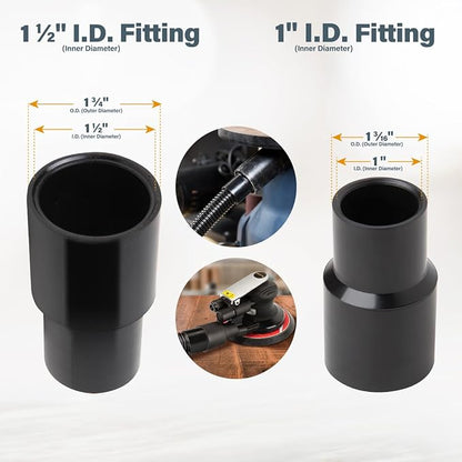 POWERTEC 70511 10 Ft. Vacuum Hose Dust Collection Kit w/ 2 Fittings, Tapered Reducers and Quick Connect Dust Port Adapter for Woodworking Power Tools, Wet/Dry Work Shop Vacuums, Miter Saw, Table Saw