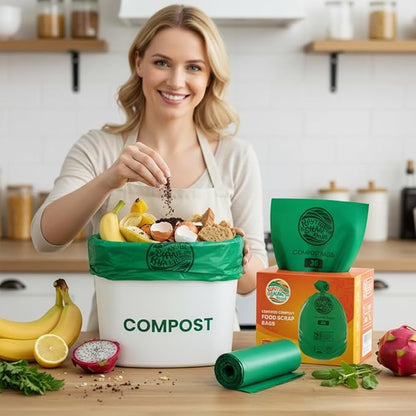 Compost Bags 3 Gallon,100 Count,Compost Food Scrap Waste Bags Fits Countertop Bin,Small Kitchen Food Scrap Waste Bags,Compost bin bags,Certified by BPI,ASTM D6400 and OK compost HOME certified