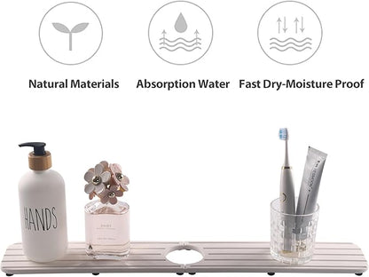 NiuYichee 23.6inch x 4inch Kitchen Sink Faucet Mat, Water Absorbing Stone Faucet Splash Guard for Bathroom Counter, Quick Drying Diatomite Tray for Kitchen Sink, White