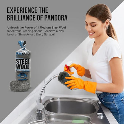 Pandora Steel Wool #1 – Medium Grade, 16 Pads for Cleaning and Preparing- Quality Metal Strands - Ideal for Linoleum Floors, Bowling Balls, and Shoe Soles