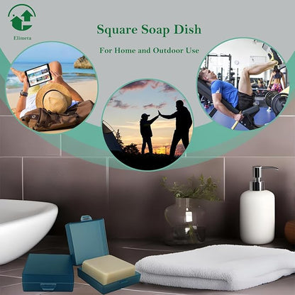 Square Soap Dishes Holder for Shower Travel Soap Container with Lid Lightweight Waterproof Soap Box for Dr. Squatch Men's Soap Bar for Traveling Toiletry Gym Bathroom (Transparent blue)