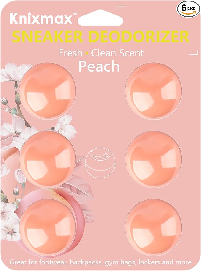 Knixmax Shoe Deodorizer Balls, Odor Eater Ball for Sneakers Boots Mules, Air Fresheners for Gym Gear Bags Lockers, Peach scent, Pack of 6, Pink