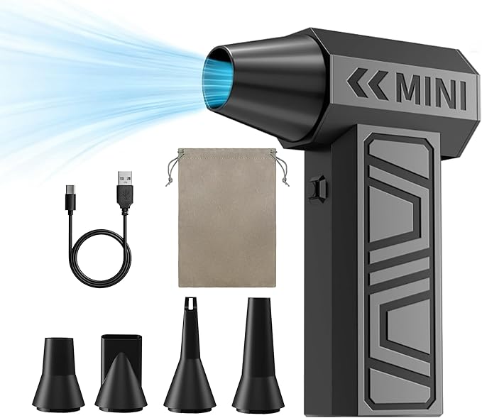 Mini Handheld Blower Hand held Mini Turbo Fan Rechargeable Air Duster Electric Compressed Air Duster Snow Blower Cordless 105000 RPM 4-Gear Adjustable for Car/Computer/Keyboard/Home/Outdoor