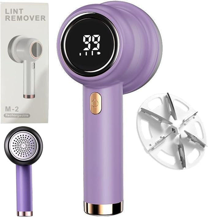 Q20 Fabric Shaver, Rechargeable Q20 Fabric Shaver Lint Remover, Fabric Shaver Fuzz Remover, Fabric Shaver for Clothing, 3-Speed with Led Display (Purple)