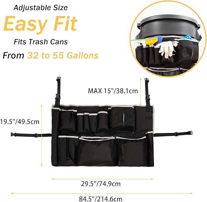 Trash Can Caddy Bag,Cleaning Caddy Bag for 32-55 Garbage Bags Holder,Round Trash Bags Holder,Cleaning Tool Organizer for 13 Pockets,Cleaning for Cleaning Supplies