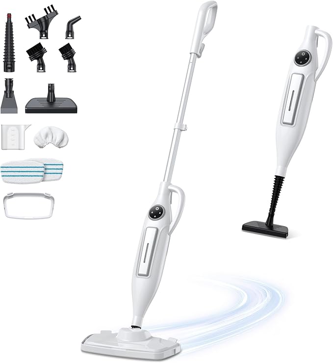 10-in-1 Steam Mop, Powerful Handheld Steam Cleaner for Home with 23FT Cord, Removable Water Tank, 266℉Deep Cleaning, 2 Steam Modes, Multi Purpose Steam Mop for Hardwood Floor, Laminate, Carpet