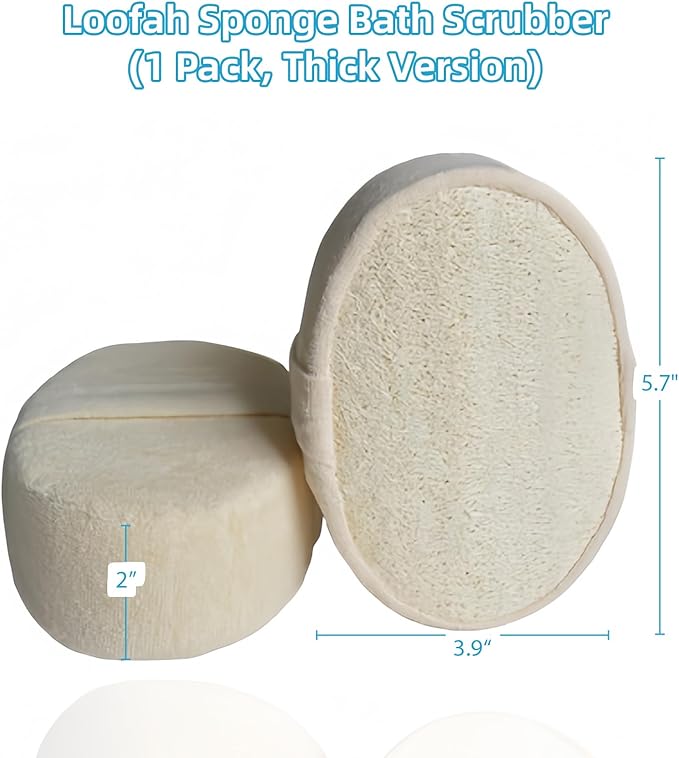 Natural Loofah Sponge, Thick 5cm with Sponge-Filled Cushion Core, Natural Loofah Exfoliating Face & Body Scrubber, Gentle Exfoliating Bath Sponge for Women & Men, Reusable & Biodegradable