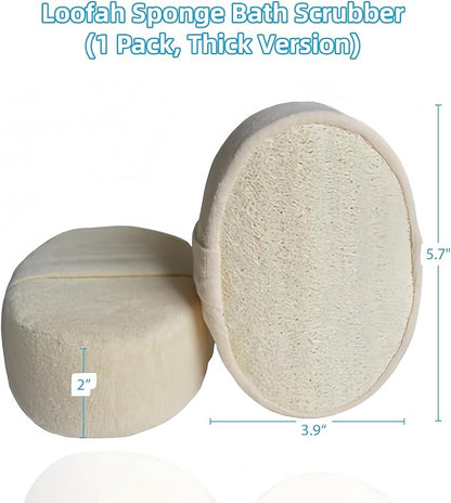 Natural Loofah Sponge, Thick 5cm with Sponge-Filled Cushion Core, Natural Loofah Exfoliating Face & Body Scrubber, Gentle Exfoliating Bath Sponge for Women & Men, Reusable & Biodegradable
