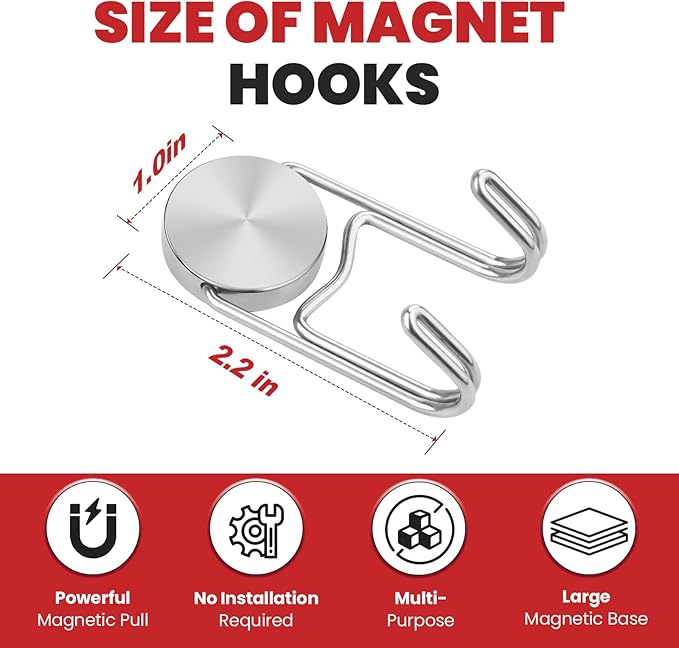 Buelkmag Magnetic Hooks 50Lbs+ 2026 Cruise Essentials Magnet Hook Heavy Duty Magnets Swivel Hanging Hooks for Refrigerator Grill Toolbox Cabins Outdoor 4 Pack（Silver）
