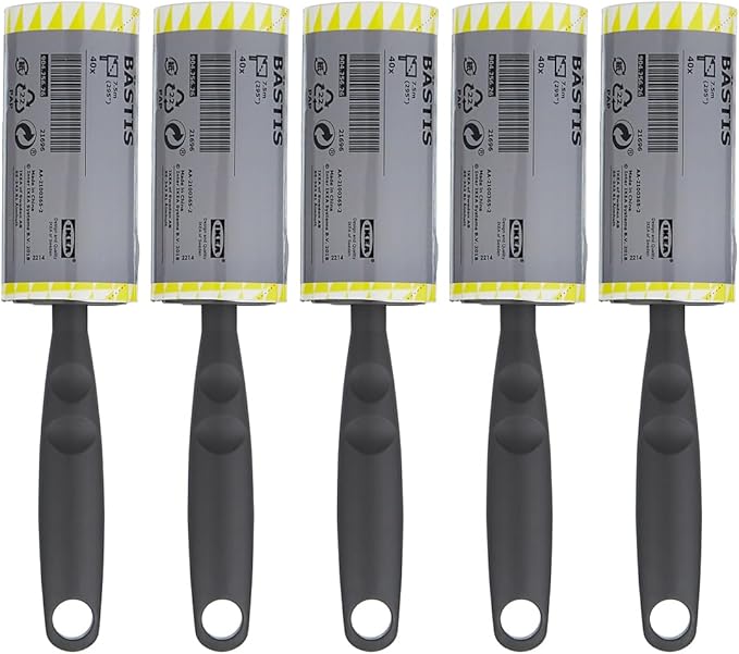 Ikea Bastis Lint Remover Rollers Grey - Set of 5 Rollers (200 Sheets)