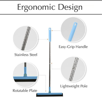 33.5in Rubber Squeegee with Long Handle for Bathroom Tile, Household Floor Squeegee Broom for Shower Bathroom Kitchen Home Tile Pet Hair Fur Floor Marble Glass Window