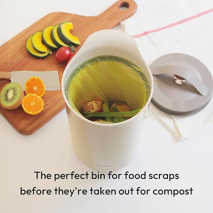 Carrotez Compost Bin for Kitchen Countertop, 0.8 Gallon (3 Liter) Small Food Waste Mini Compost Bin with Lid, Odorless Vacuum Seal, Stain Resistant - Beige