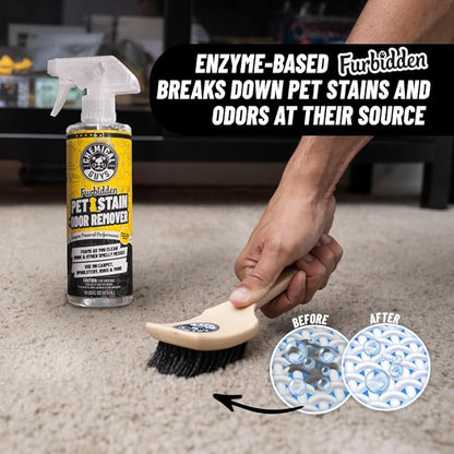 Chemical Guys Pet Mess Cleaning Kit, Furbidden Odor Eliminator 16 oz with Interior Detailing Brush Cleans, Pet Smells, Hair and Light Dirt for Cars Trucks SUVs Home Interiors and Upholstery Care