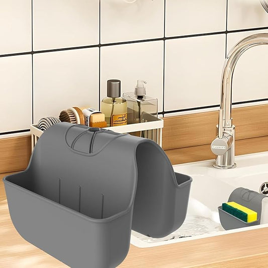 1Pc Silicone Sponge Holder for Kitchen Sink, Saddle Caddy Organizer Rack, Sponges Holder Over Faucet, Hanging Kitchen Sink Organizer Accessories Rack Basket- (Dark Grey)