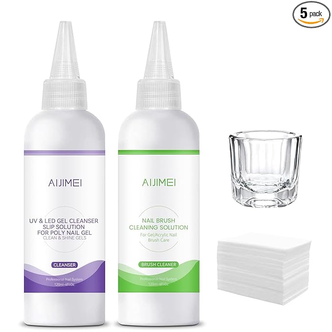 Uv&Led Gel Cleanser Slip Solution for Poly Nail Gel 120ml & Nail Brush Cleaning Solution for Fast Cleaning Acrylic Nail Brush Cleaner Nail Art Paint Brushes Cleaner