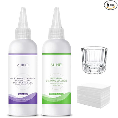Uv&Led Gel Cleanser Slip Solution for Poly Nail Gel 120ml & Nail Brush Cleaning Solution for Fast Cleaning Acrylic Nail Brush Cleaner Nail Art Paint Brushes Cleaner
