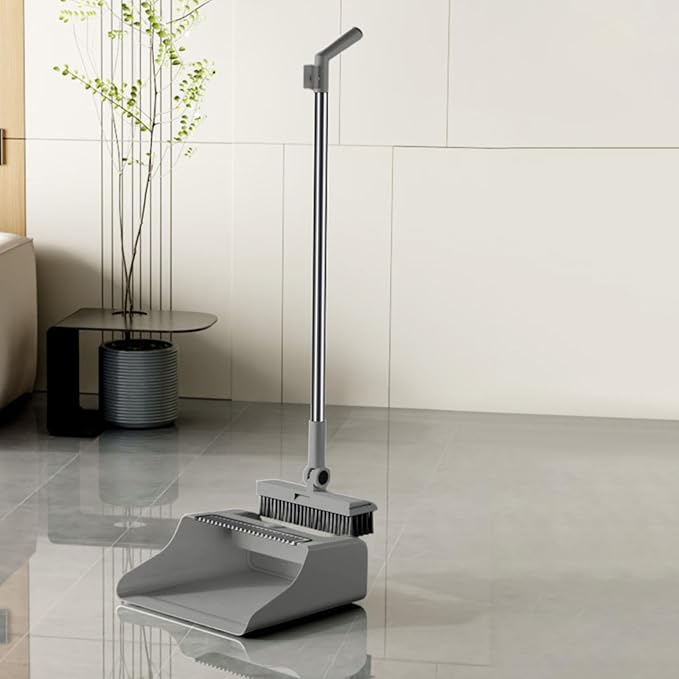 3-in-1 Broom and Dustpan Set - Stainless Steel Handle Floor Cleaning Kit for Home & Office, Space-Saving Storage Design